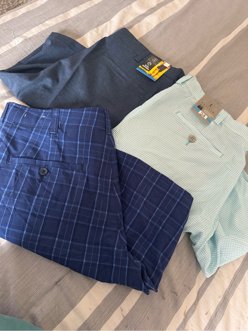 PGA Tour Men's Navy Plaid, Solid Navy & Light Mint Shorts Set